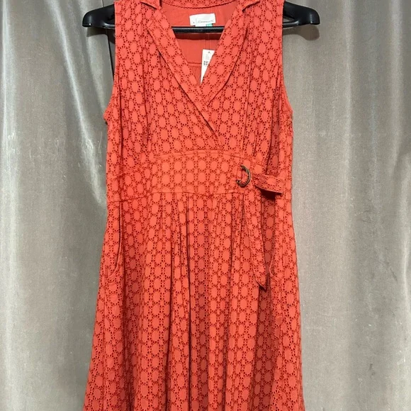 Anthropologie Coral A-line MIDI eyelet dress with pockets - 16W -Cotton- NWT - Picture 3 of 3